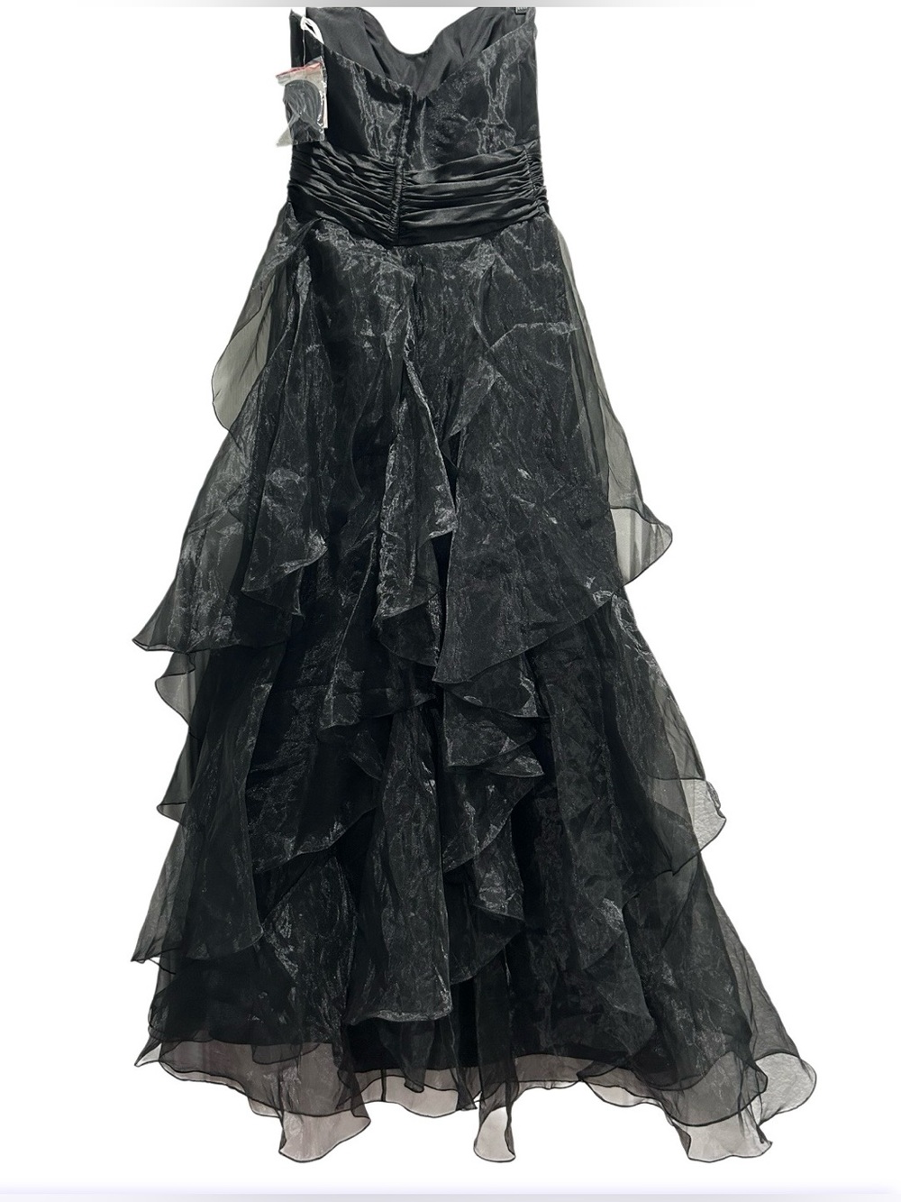 David’s Bridal NWT Women’s Strapless Black Satin Tiered Organza Dress Sz 6